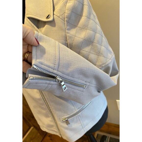 Ann Taylor Motorcycle Jacket Size Small Fitted Gray Moto Coat Quilted Shoulder - Picture 5 of 12